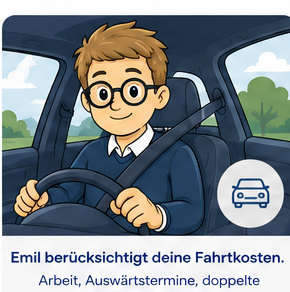Emil berücksichtigt Deine Fahrtkosten – Arbeit, Auswärtstermine, doppelte Haushaltsführung.